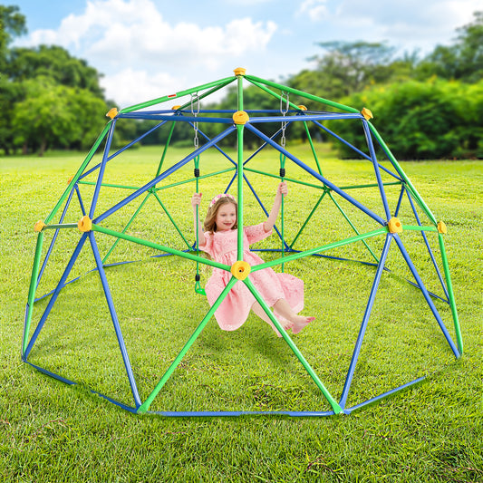 10FT Climbing Dome Swing Set for Kids 3-8, Playground Dome Climber with Swing for Outdoor Indoor, Jungle Gym for Kids Supporting 800LBS with Rust & UVResistant