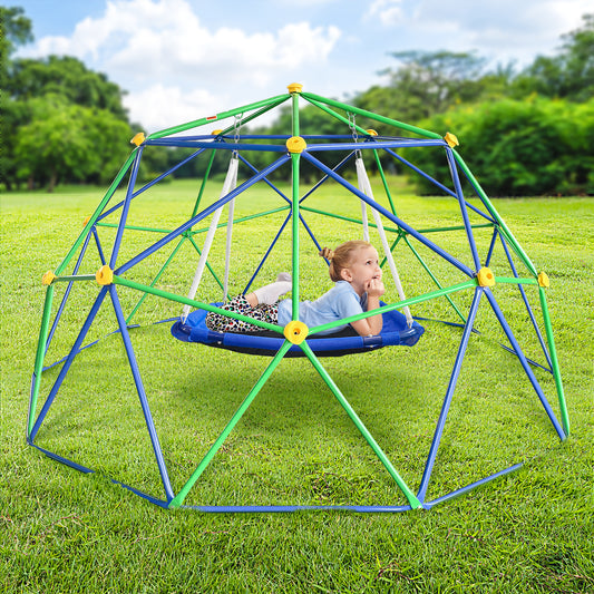 10ft Climbing Dome with Swing, Dome Climber Playground Set with Rust & UVResistant