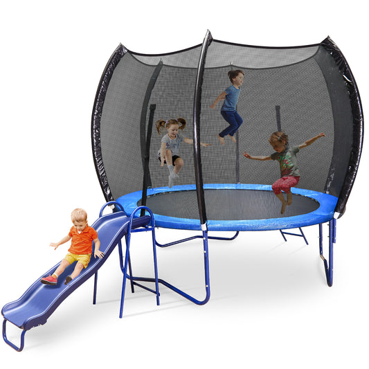 8ft Trampoline Set with Slide, Sports Fitness Trampolines with Enclosure Net, Recreational Bounce Playground Set for Outdoor Indoor